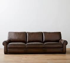 Canyon Roll Arm Leather Sofa 88 Down Blend Wrapped Cushions Mason Pebble Chocolate Pottery Barn