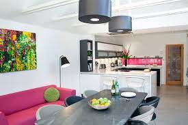 monochrome kitchen diner with colourful