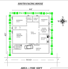 44 X45 3bhk South Facing House Plan As