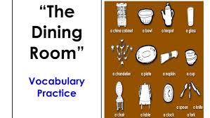 Dining room furniture and fixtures dining room table — a table meant for eating, usually large enough to fit chairs for at least four people. Learn Dining Room Vocabulary Easy English Conversation Practice Youtube