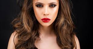 elegant fashion model red lips dark