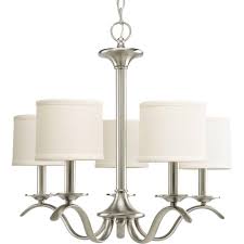 Progress Lighting Inspire Collection 5 Light Brushed Nickel Chandelier With Beige Linen Shade P4635 09 The Home Depot