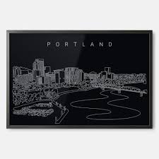 Framed Portland Oregon Skyline Wall Art