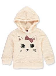 Girls Sequin Cat Plush Hoodie By Miss Chievous In Cream