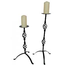 candle sticks wrought iron back metal