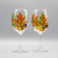 Fall Oak Leaves Wine Glasses Set Of