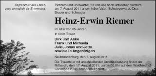 Heinz-Erwin Riemer-Neubrandenb | Nordkurier Anzeigen