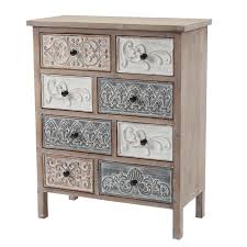 Luxenhome Rustic Carved Wood 8 Drawer