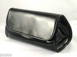black faux patent leather makeup bag