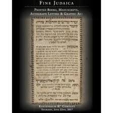 Fine Judaica Printed Books Manuscripts Autograph Letters