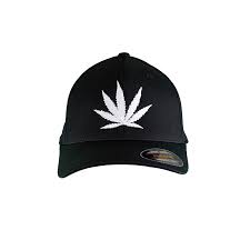 black trucker hat with white leaf