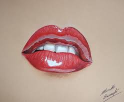 glossy lip color pencil drawing by