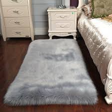 faux fur sheepskin floor rug grey 60x90cm