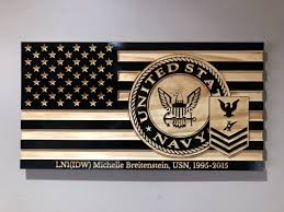 wooden carved american flag navy emblem