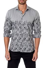 Jared Lang Face Print Long Sleeve Trim Fit Shirt Nordstrom Rack