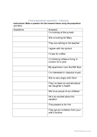 Final Prepositions Questions English Esl Worksheets