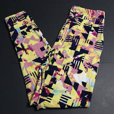 Nwot Lularoe Leggings One Size Os Yellow Blue Pink Geometric Design Lularoe Ebay