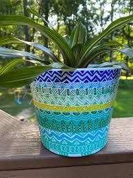 Painted Flower Pot Hand Painted Clay