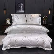 Queen bed, night stand, dresser, mirror, chest. Platinum Falls Duvet Cover Set Articture