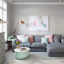 purchase dark grey sofa pink cushions