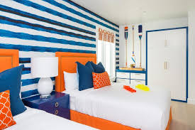 Orange Twin Beds With Glossy Blue