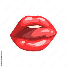 red female mouth with glossy lips and
