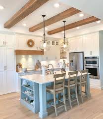 white kitchens with wood beams