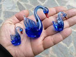 3 Pcs Glass Swan Glass Swan Figurine