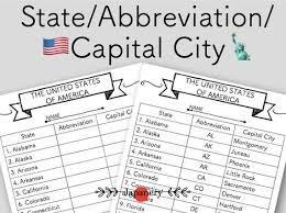 Usa State Abbreviation Capital City Chart Handout Printable