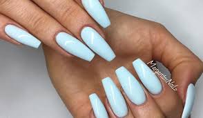 On a piece of tin foil or a plastic palette, drip a few drops of four pastel polishes: Coffin Pastel Blue Acrylic Nails Nail And Manicure Trends