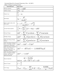 Formula Cheat Sheet For General Chemistry Blinn College