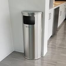 Hls Commercial 9 Gal Stainless Steel Trash Can With Inner Bin Half Round Side Entry With Wall Mount For Restroom Office Lobby Silver