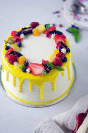 fresh fruit cake with whipped cream