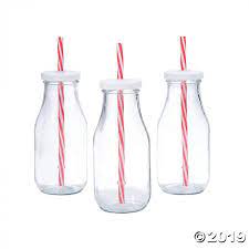 Clear Glass Milk Bottles With Striped