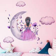 Little Girl Moon Clouds Wall Stickers