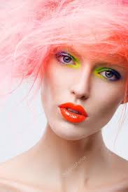 bright makeup and pink hair stock photo