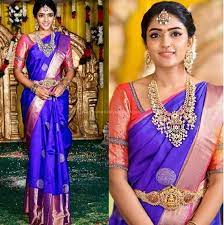 eesha rebba in a blue silk saree