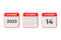 November 2023 calendar design. 14th November 2023 ...