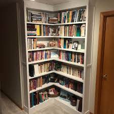 corner bookshelf with open corner diy