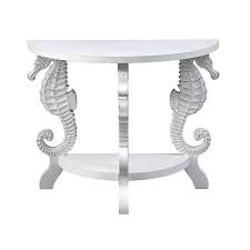 Wood Console Table With Carved Seahorse