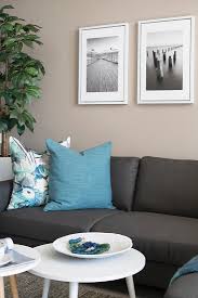 grey sofa with turquoise ter
