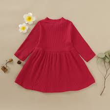 Mua Đầm tay dài màu đỏ dễ thương thời trang xuân thu cho bé gái 12 tháng-4  tuổi giá rẻ nhất