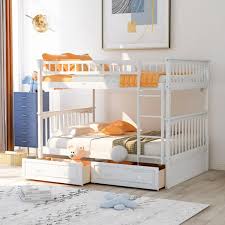 Wetiny White Full Over Full Bunk Bed With Drawers Convertible Beds