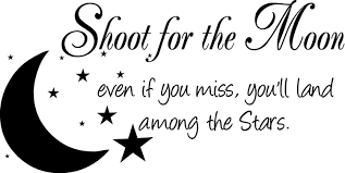 Child's wall quote shoot for the moon. with stars and moon detail, wall art sticker, pvc. Shoot For The Moon English Quotes