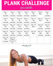 30 Day Plank Challenge Chart 30 Day Plank Challenge Plank