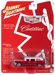 Johnny Lightning 1959 Cadillac Ambulance Red White 1 64 Scale Diecast 1 64 Scale Diecast Round2