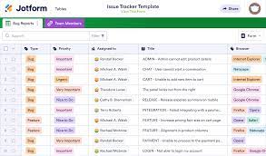 issue tracker template jotform tables