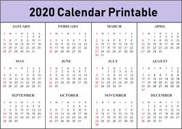 2020 Printable 12 Month One Page Calendar Template Pdf Word