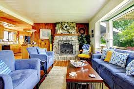 nice living room with blue furniture