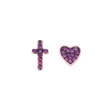 rosè earrings cross and zirconed heart ECRCURRZ